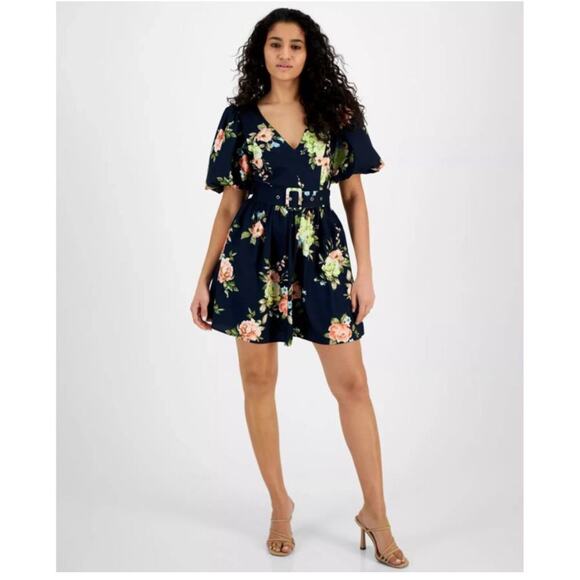Rachel Rachel Roy Valeria Dress Size 8 Navy Bloom Floral Mini NWT Belt Cocktail - Picture 1 of 15
